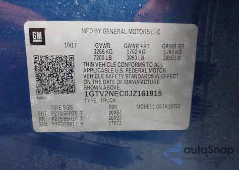 2018 GMC Sierra 1500 Slt z USA, uszkodzony, nr VIN 1GTV2NEC0JZ161915